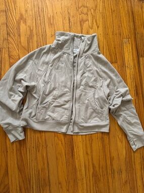 Danskin Dove Gray/Tan Cropped Funnel Neck Zip Bomber